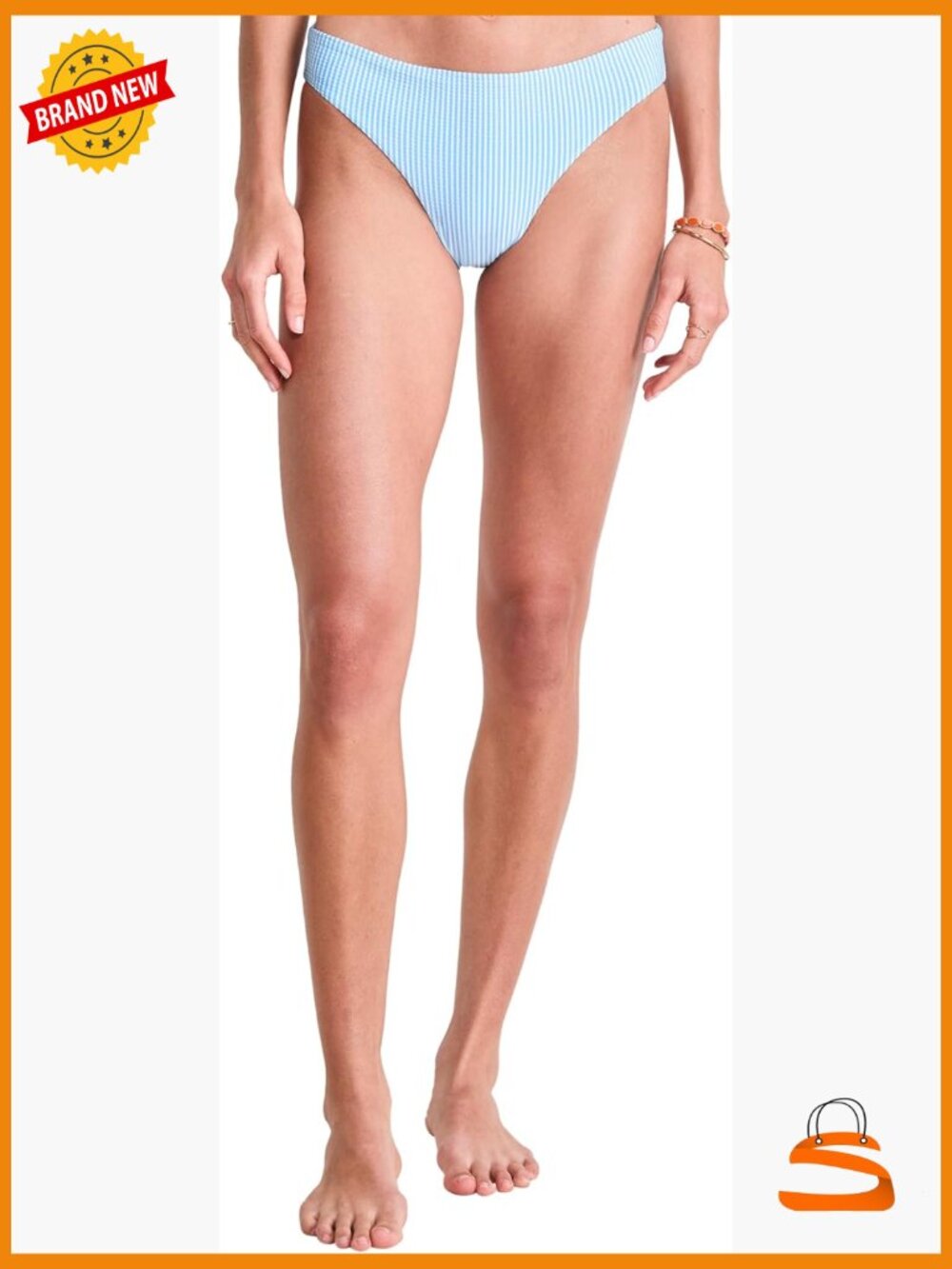 Medium Seersucker Bikini Bottoms UPF 50+ Low Rise Beach Swimwear